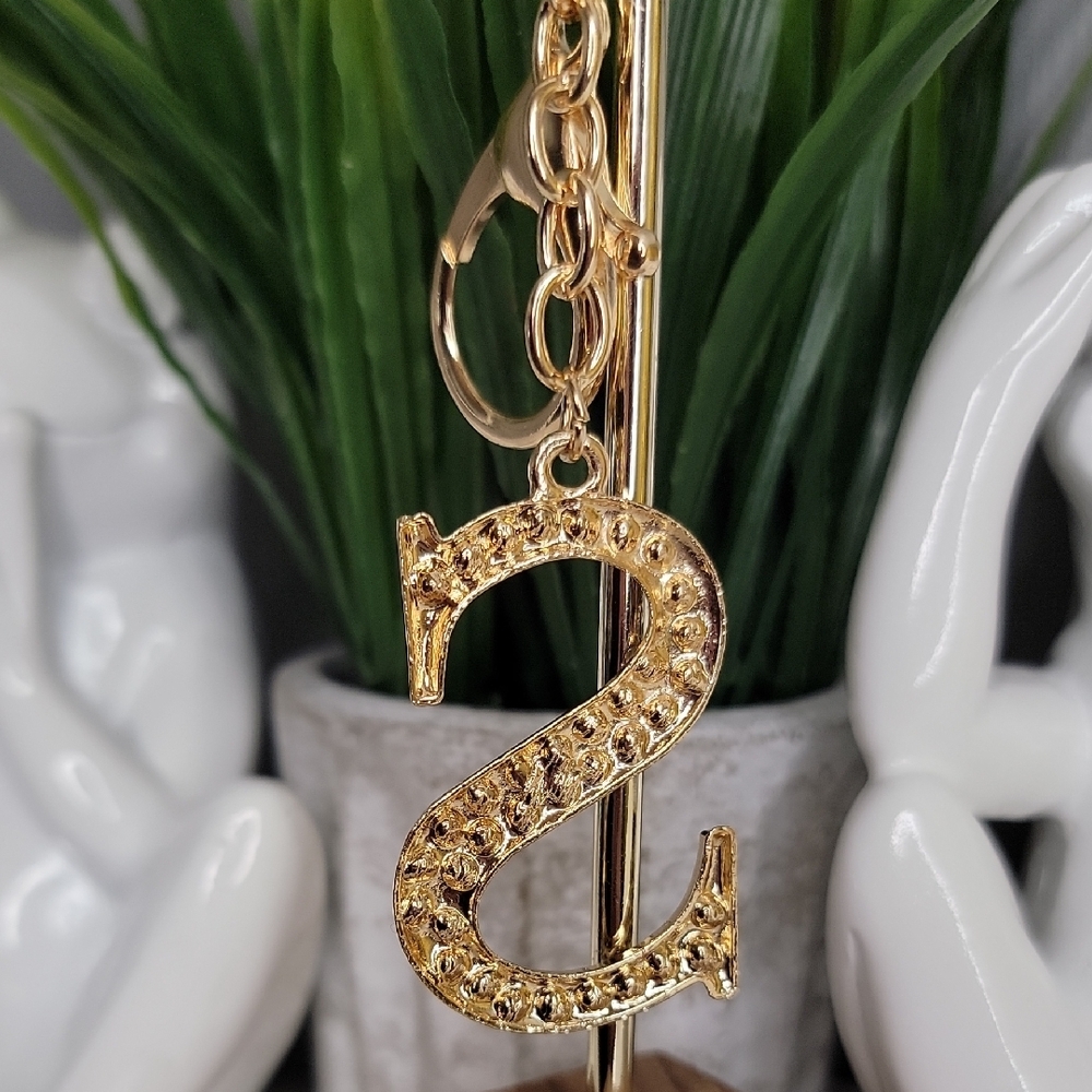 Letter S Initial S Alphabet S Rhinestone Gold Key Chain Bag Charm - Picture 5 of 7